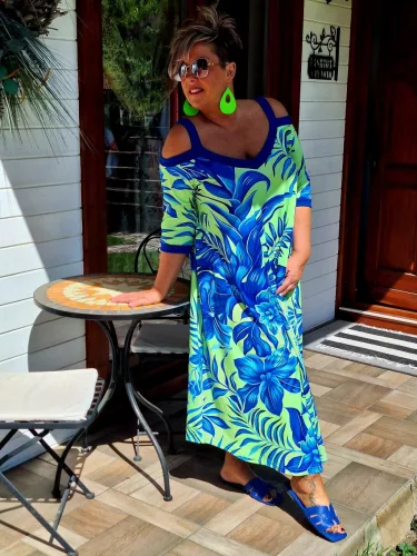 Fashion by Nono Jázmin maxiruha, kék-mintás XL méretben
