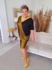 Fashion by Nono Amőba ruha, fekete-sárga 3XL méretben