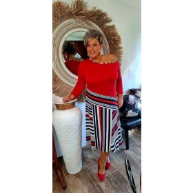 Fashion by Nono Alexa ruha, piros-csíkos 4XL méretben