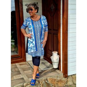   Fashion by Nono Olívia "A" vonalú ruha, kék-mintás XL méretben