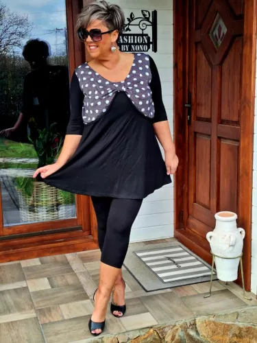 Fashion by Nono Elli masnis tunika, fekete-pöttyös 5XL méretben