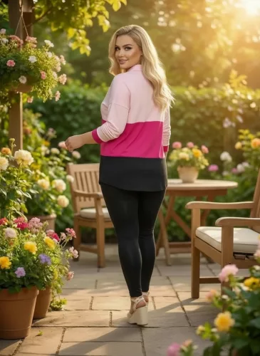 Fashion by Nono Brigitta tunika, rózsaszín-pink-fekete XL méretben