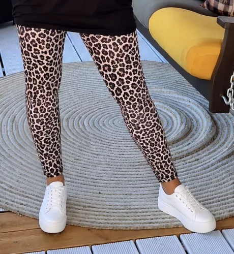 Fashion by Nono leggings hosszú, fekete-barna ocelot mintás 2XL méretben