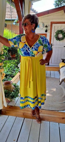 Fashion by Nono Tereza ruha, sárga-mintás 3XL méretben