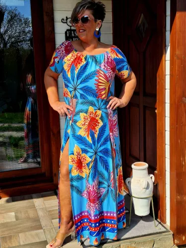 Fashion by Nono Evita maxiruha, világoskék-mintás L méretben