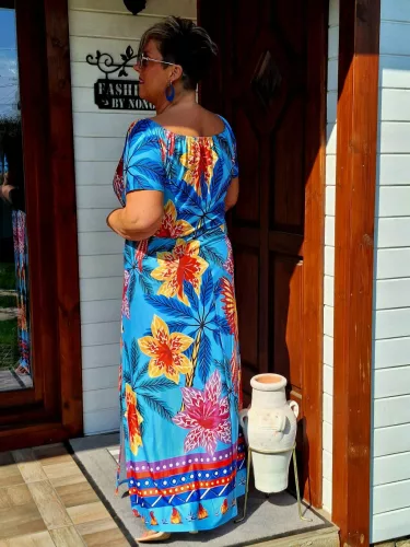 Fashion by Nono Evita maxiruha, világoskék-mintás L méretben
