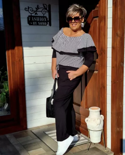 Fashion by Nono Szimeoni overál, fekete-fehér csíkos L méretben
