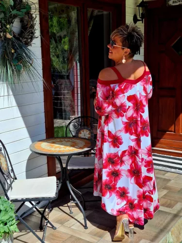 Fashion by Nono Jázmin maxiruha, piros-mintás XL méretben