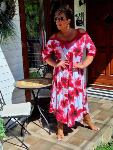 Fashion by Nono Jázmin maxiruha, piros-mintás XL méretben