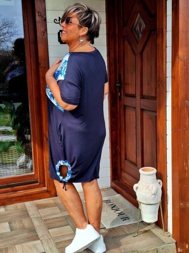 Fashion by Nono Luisa zsebes ruha, sötétkék-mintás 5XL méretben