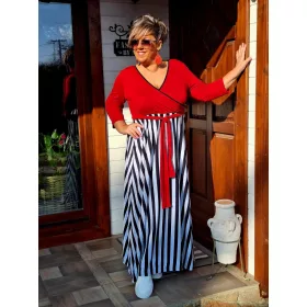    Fashion by Nono Flowers maxiruha, piros fehér-sötétkék csíkos XL méretben