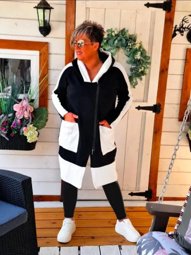 Fashion by Nono Zana kabát/vastag kardigán, fekete-fehér 4XL méretben
