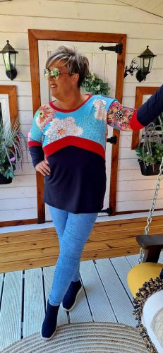 Fashion by Nono Ariel felső, sötétkék-világoskék mintás 2XL méretben