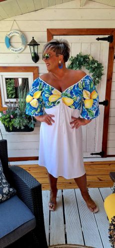Fashion by Nono Tekla ruha, fehér-mintás 2XL méretben