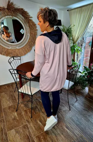 Fashion by Nono Szendy sportos kapucnis tunika, púder-farmerkék 4XL méretben