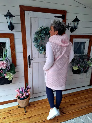 Fashion by Nono Púder Soft kapucnis, vékony steppelt kardigán/kabát, púder 3XL méretben