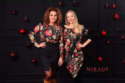 Mirage Meredith puplin/mintás gombos ruha, fekete-piros mintás 