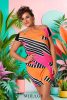 Mirage Vivienne csavart pántos trikóruha, fekete-narancs-pink csíkos