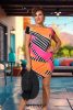 Mirage Vivienne csavart pántos trikóruha, fekete-narancs-pink csíkos