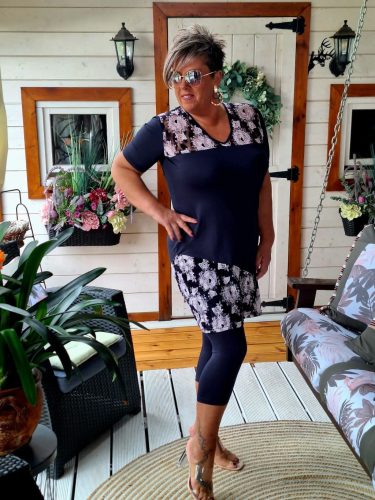 Fashion by Nono Office ruha, sötétkék-púder csipkés XL méretben