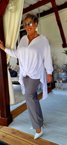 Fashion by Nono Heidi nadrág, szürke-fehér csíkos 2XL méretben