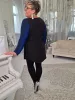 Fashion by Nono Bogi ,,A,, vonalú tunika/felső, fekete-kék lurex 4XL méretben