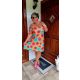 Fashion by Nono Bella ruha, türkiz-virág mintás 2XL méretben