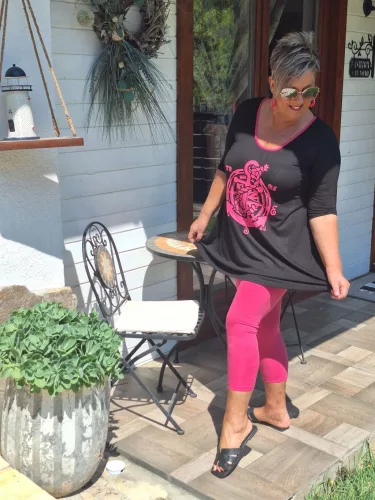 Fashion by Nono Elli felső, fekete-pink horgony mintás L méretben 