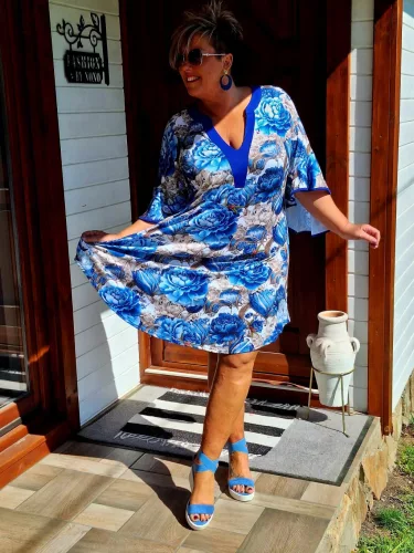 Fashion by Nono Gigi ruha, kék virágmintás XL méretben