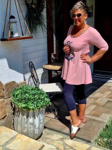 Fashion by Nono Elli felső, púder- horgony mintás 2XL méretben 