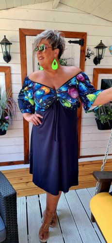 Fashion by Nono Tekla ruha, sötétkék-mintás L méretben