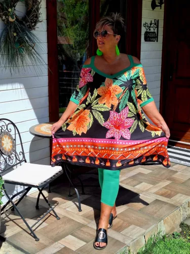 Fashion by Nono Jázmin tunika/ruha, fekete-mintás XL méretben