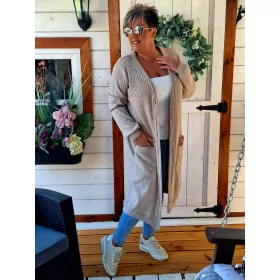   Fashion by Nono Amanda hosszított kardigán, barna 2XL méretben
