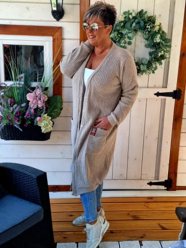 Fashion by Nono Amanda hosszított kardigán, barna 2XL méretben