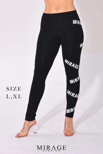 Mirage magas derekú pamut leggings, fekete-nyomott minta XL méretben