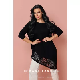 Mirage Nova csipke szegélyes pamut laza tunika, fekete