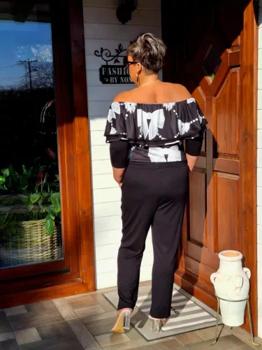 Fashion by Nono Szimeoni overál, fekete-masni mintás 4XL méretben