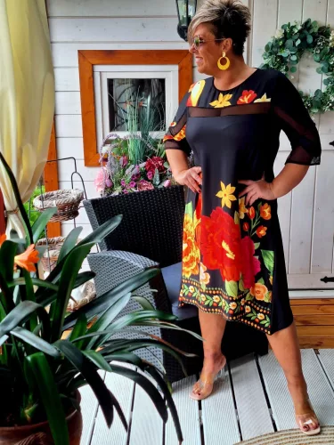 Fashion by Nono Ina ruha, fekete-mintás 4XL méretben