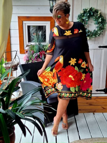 Fashion by Nono Ina ruha, fekete-mintás 4XL méretben