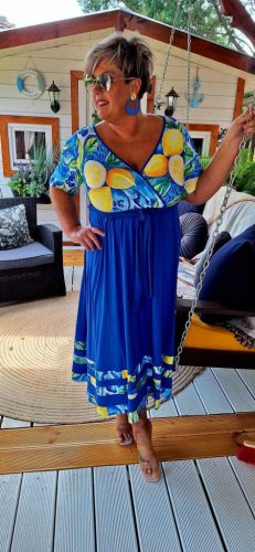 Fashion by Nono Tereza ruha, királykék-mintás 3XL méretben
