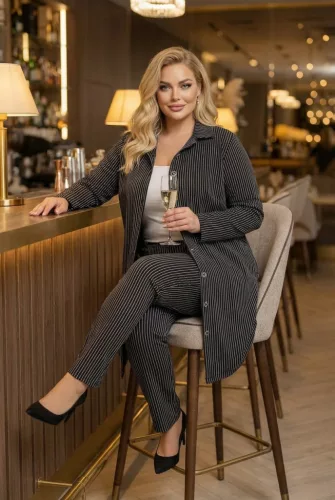 Fashion by Nono Dolly zakó/ruha, fekete-fehér csíkos XL méretben