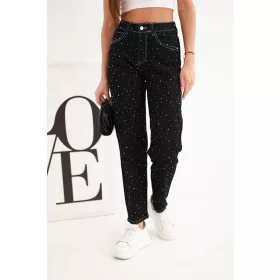 Glam fit farmernadrág, fekete strasszokkal XL