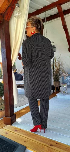 Fashion by Nono Dolly nadrág, fekete-fehér csíkos 4XL méretben