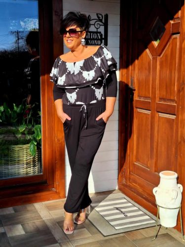 Fashion by Nono Szimeoni overál, fekete-masni mintás 2XL méretben