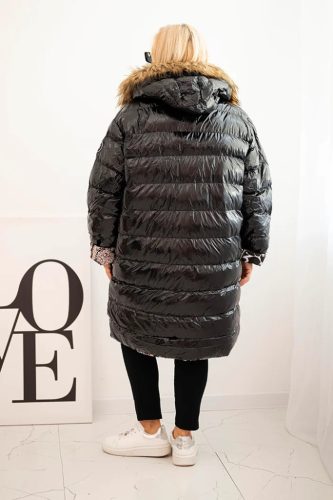 Luxury Warm steppelt, fényes télikabát, fekete XL méretben