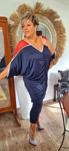 Fashion by Nono Fanni tunika, sötétkék-piros 2XL méretben