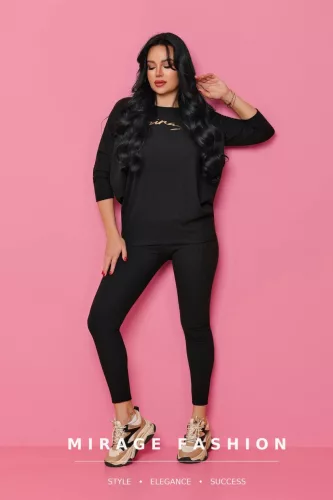Mirage bordás elasztikus leggings, fekete