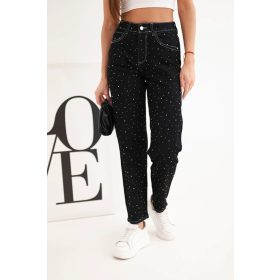 Glam fit farmernadrág, fekete strasszokkal S