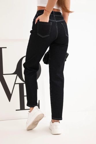 Glam fit farmernadrág, fekete strasszokkal S