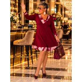   Fashion by Nono Dolly A vonalú ruha, bordó-mintás 2XL méretben